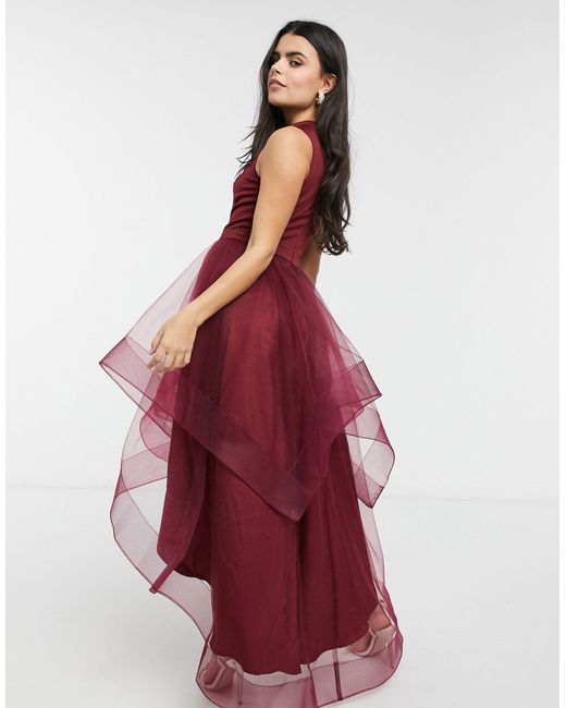 Chi Chi London Synthetik Organza Ballkleid Mit Nach Hinten Abfallendem Saum In Rot Lyst