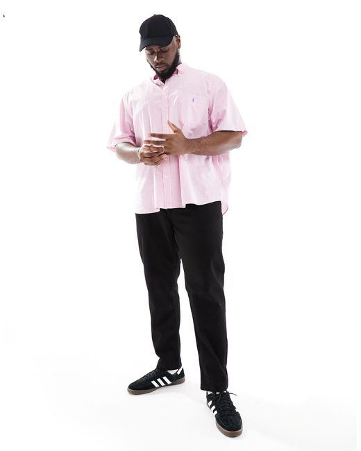 Polo Ralph Lauren White Big & Tall Icon Logo Short Sleeve Stripe Seersucker Shirt Classic Oversized Fit for men