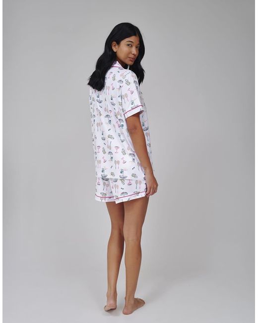 Loungeable White Tennis Graphic Shirt And Short Pj Set