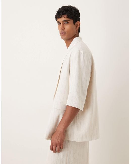 ASOS Natural Linen Mix Slouchy Oversized Suit Jacket for men