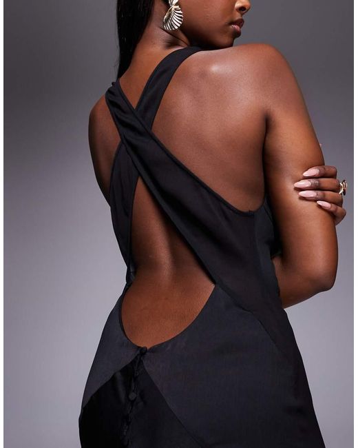 ASOS Schuingesneden Maxi Jurk Van Satijn En Chiffon Met Overslagdetail Op De Rug in het Blue