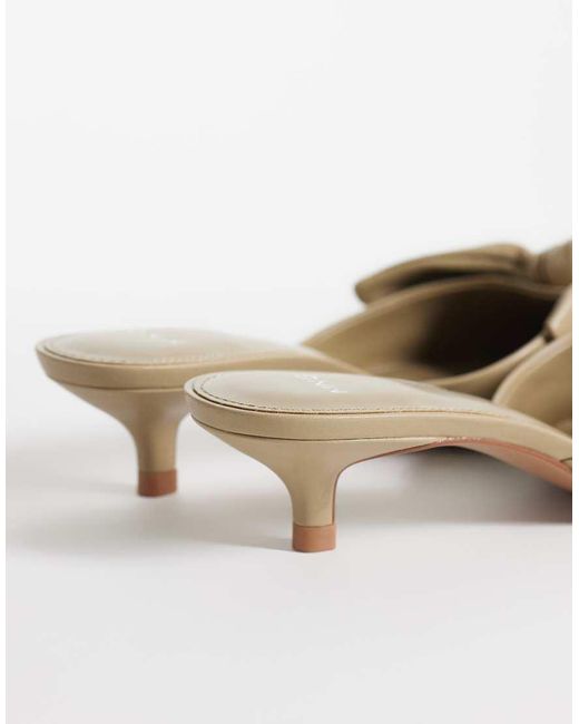 Mango White 100% Leather Oversized Bow Heeled Mules