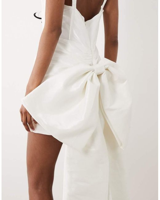 For Love & Lemons Natural Bridal Taffeta Boned Wrap Mini Dress With Bow Back