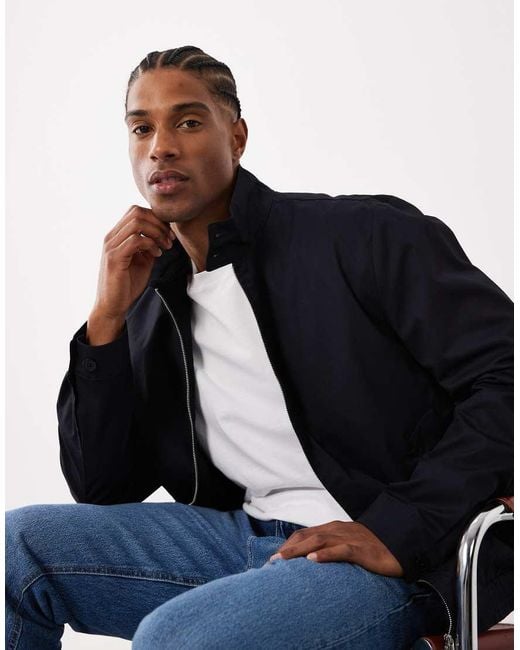 Mango Blue 100% Cotton Zip Through Harrington Jacket for men