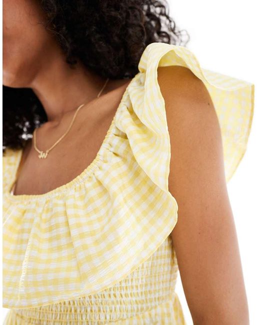 Vero Moda White Shirred Bodice Mini Dress With Frill Detail