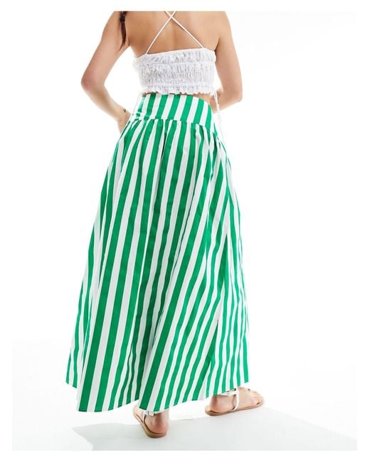 ASOS Green Dropped Waist Cotton Poplin Maxi Skirt