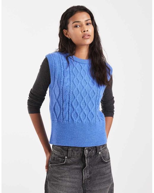 New Look Blue Cable Knitted Vest