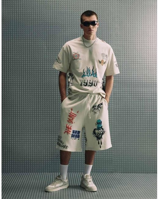River Island Gray Graffiti Print Jort for men