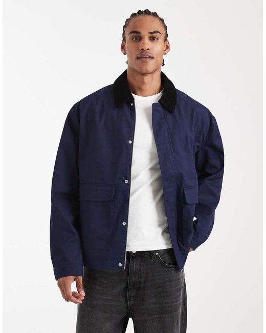 ASOS Blue Barn Jacket With Contrast Collar for men