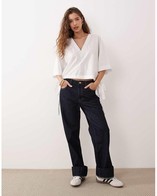ARKET White Short Sleeve V-neck Blouse