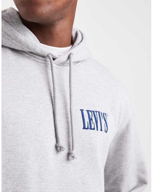 Levi's Gray Cowboy Back Logo Print Relaxed Fit Hoodie for men