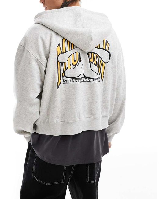 Sudadera De Corte Cuadrado Con Capucha, Cremallera Y Bordado Estilo Universitario De Weekday de hombre de color Gray