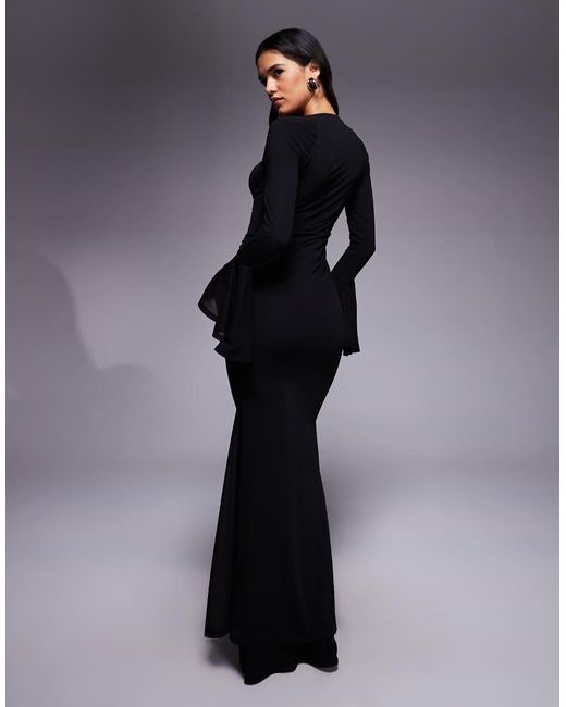 ASOS Blue Cupped Maxi Dress With Asymmetric Sleeve Seam Detail