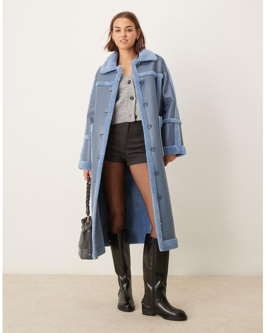 The Frolic Blue Exclusive Faux Shearling Maxi Coat