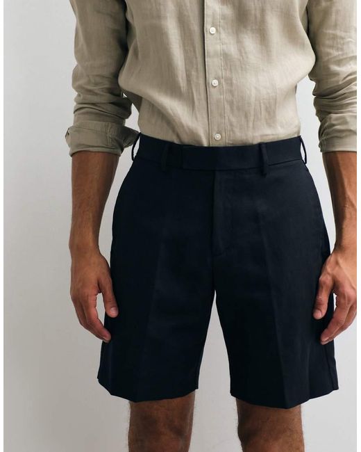 ASOS Blue Tailored Linen Rich Regular Shorts for men
