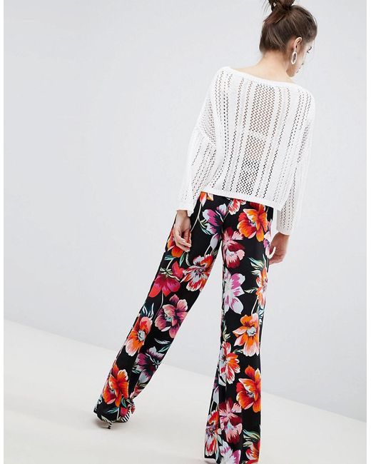 Stradivarius Denim Floral Pants | Lyst