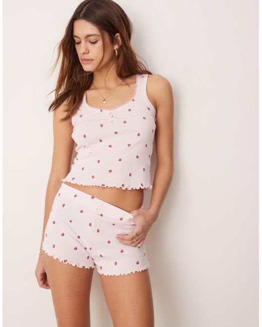 Boux Avenue Pink Pointelle Strawberry Print Cami And Short Set