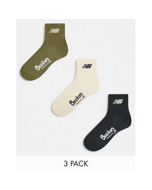 New Balance Multicolor 3 Pack Boston Ankle Socks Green/black/white