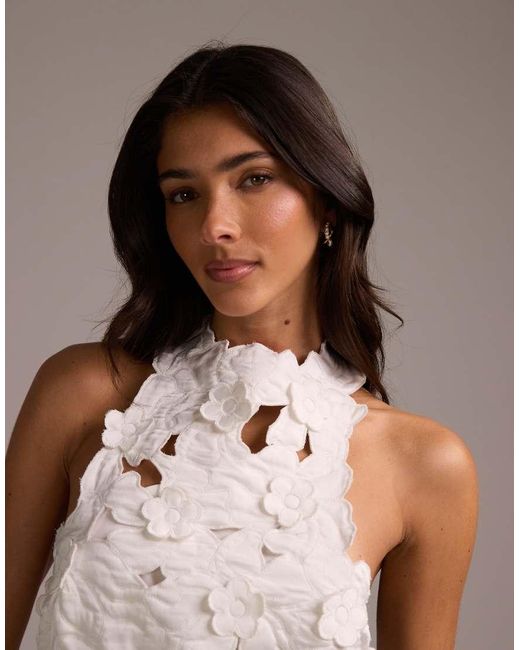 ASOS Gray Bridal 3d Floral Cut Work Halter Top