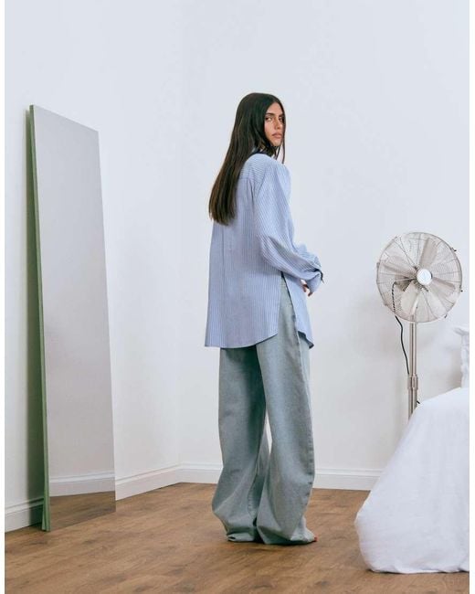 Lioness Blue Exclusive Chelsea Cotton Oversized Shoulder Pad Detail Shirt With Tie