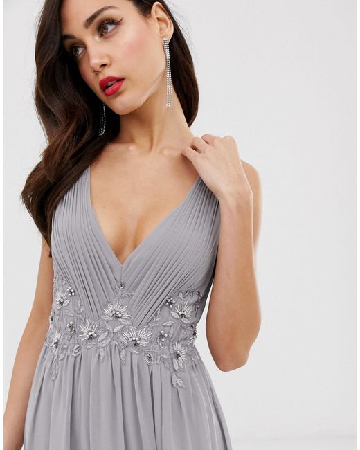 little mistress lace detail tulle maxi dress