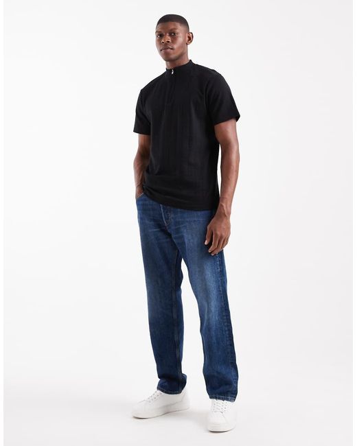 ASOS Blue T-shirt With Quarter Zip High Neck for men