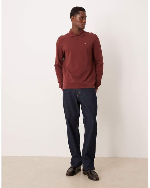 Calvin Klein Red Buttoned Pique Polo for men