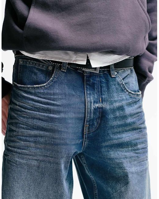 Pull&Bear Blue Low-rise baggy Jeans for men