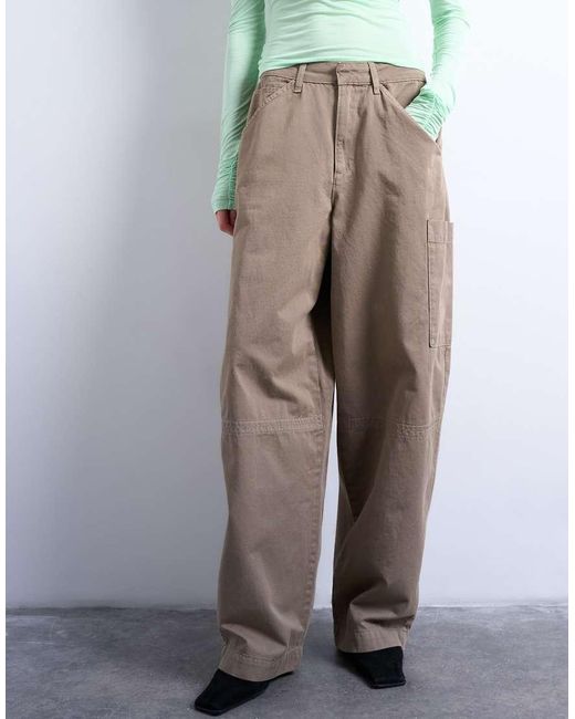 TOPSHOP Broek Met Naaddetail En Wijde Ronde Pijpen in het Brown