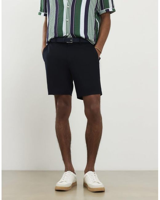 River Island Blue Slim Fit Belted Chino Shorts for men