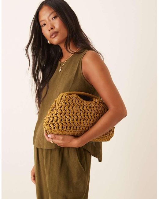 Mango Natural Large Raffia Clutch Bag