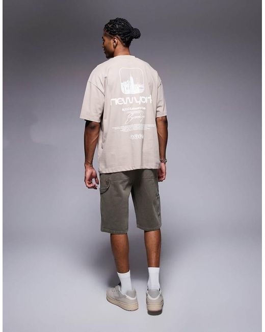 Camiseta Beis Extragrande Con Estampado Gráfico "New York" De -Neutro ASOS de hombre de color Natural