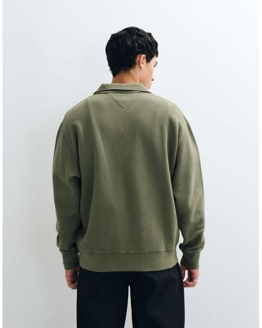 Tommy Hilfiger Green Waffle Relaxed Fit Quarter-zip Sweatshirt for men