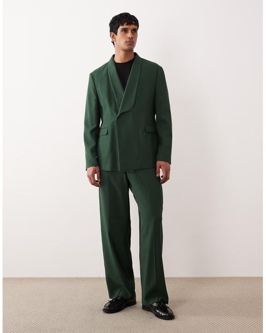 ASOS Green Wide Leg Tuxedo Suit Trousers for men