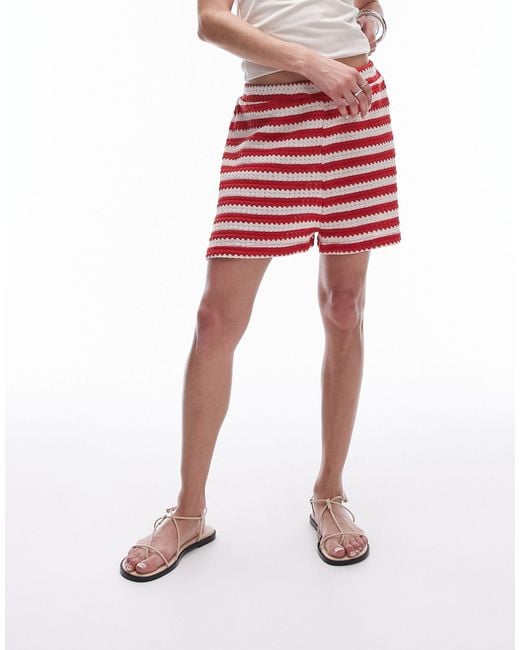 Pantalones cortos playeros s a rayas TOPSHOP de color Red