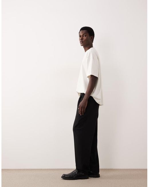 ASOS COLLECTIVE Natural Smart Relaxed Tapered Fit Wool Blend Pants for men