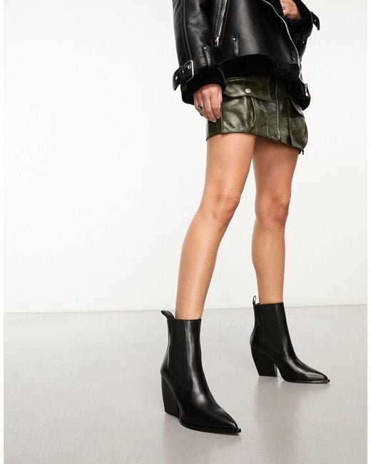 AllSaints Black Ria Leather Pointed Heeled Boots