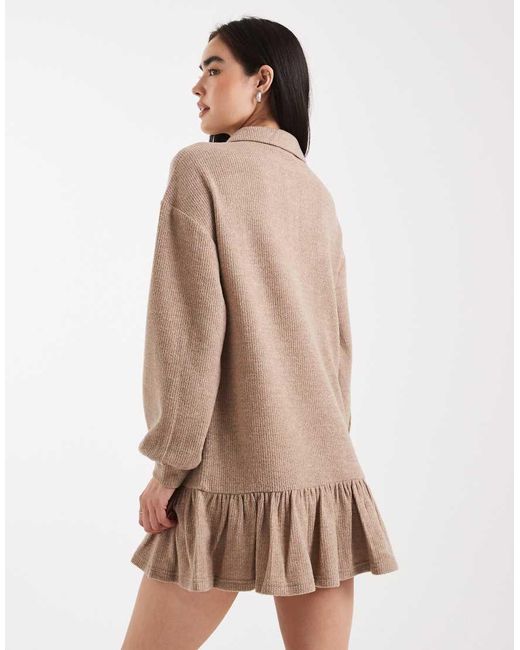 Miss Selfridge Natural Brushed Rib Collar Detail Sweat Dress
