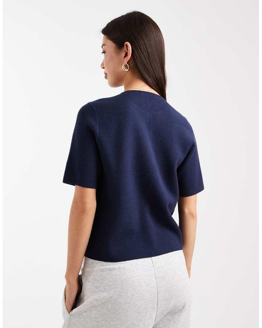 Threadbare Blue Short Sleeve Compact Knit Cardigan With Contrast Buttons