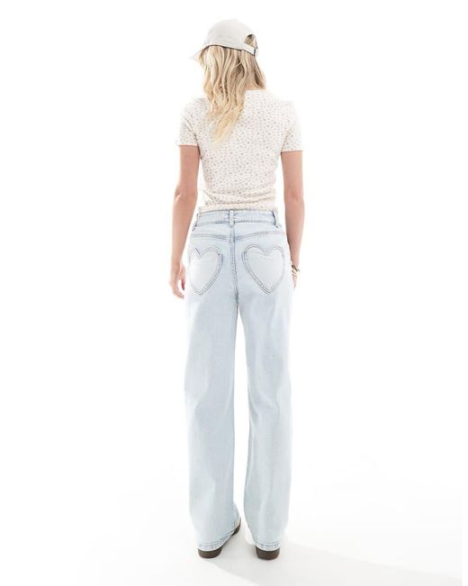 Miss Selfridge Blue Heart Pocket Straight Leg Jeans