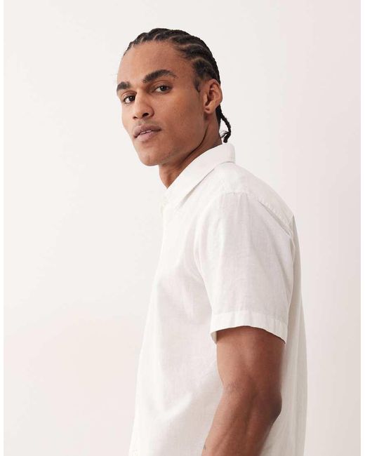 Jack & Jones White Short Sleeve Linen Blend Shirt for men