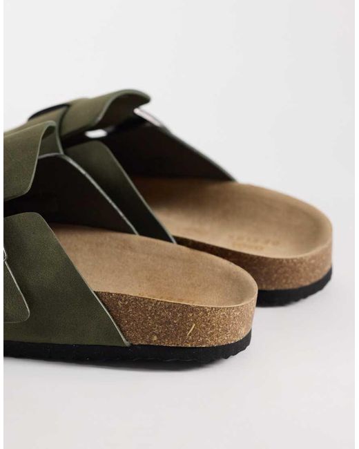 ASOS Green Mule Sandals With Cork Sole Sage Bonded Suede for men