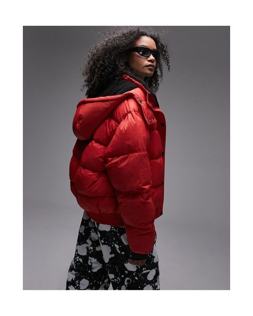 TOPSHOP Red Sno Ski Hooded Puffer Jacket