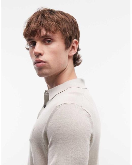 AllSaints Natural Mode Short Sleeve Short Sleeve Merino Wool Knitted Polo for men