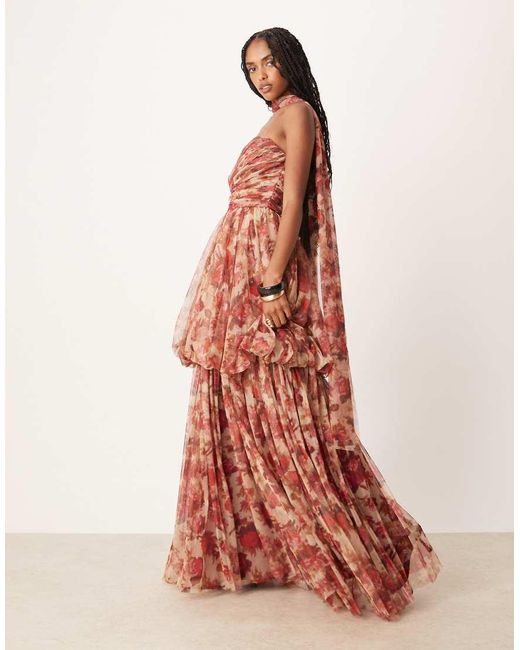 LACE & BEADS Maxi Jurk Van Tule Met Stroken En Sjaal in het Red