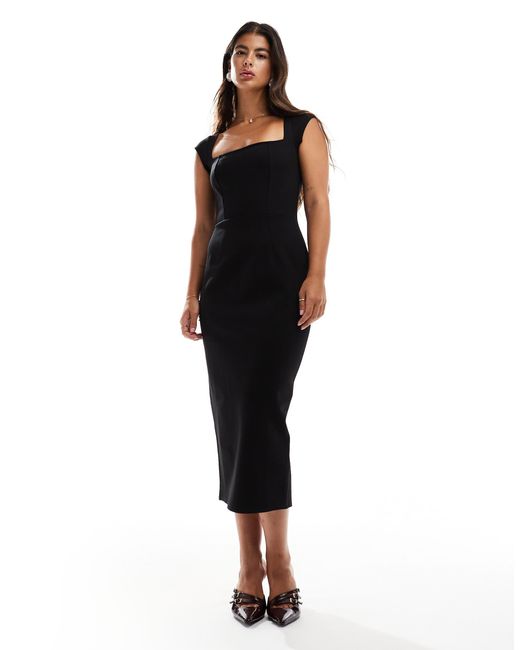 Black straight neck bodycon dress online