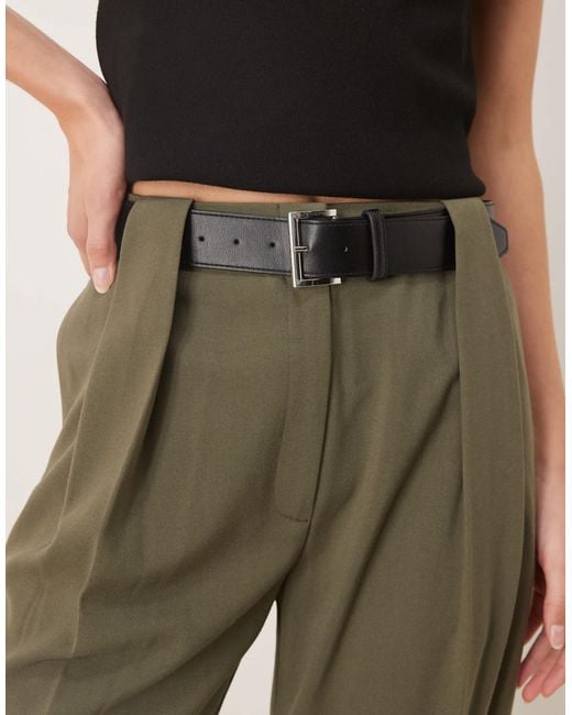 ASOS Natural Asos Design Tall Tailored High Waist Belted Straight Leg Pants