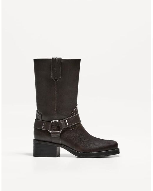 Bershka Black Flat Biker Boots