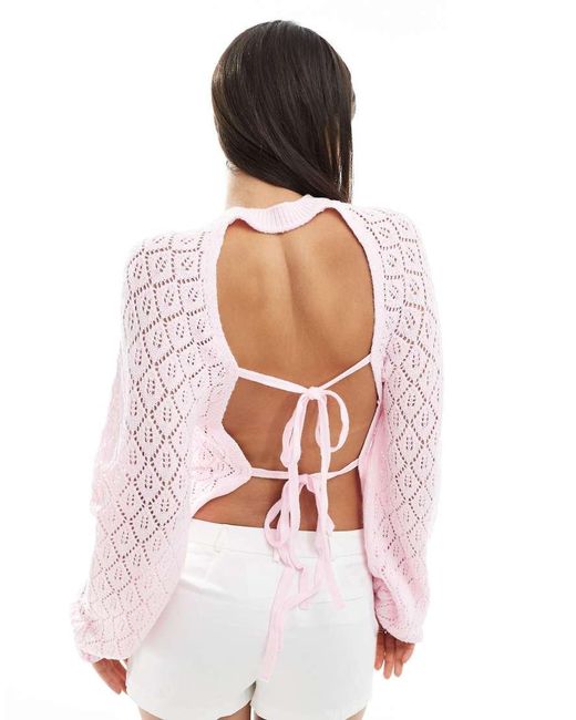 Miss Selfridge White Knitted Crochet Tie Back Jumper