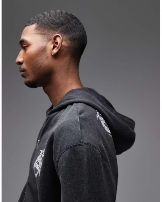 AllSaints Gray Terra Zip Up Graphic Logo Hoodie for men